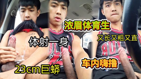 HomyAV-浓眉体育生车内嗨撸23cm巨蟒 鸡儿又粗又直又长 撸到体射一身米青